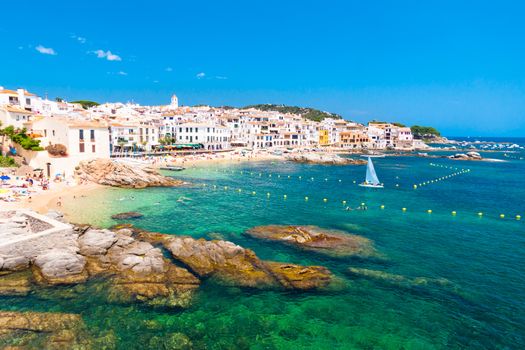 Calella de Palafrugell, traditional whitewashed fisherman village and a popular travel and holiday destination on Costa Brava, Catalonia, Spain.