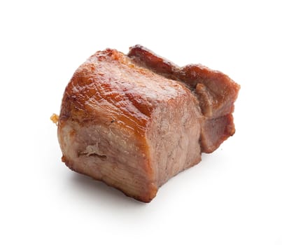 One piece of roasted pork meat on the white background