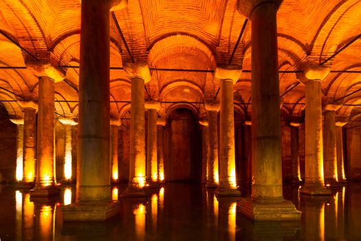 The Basilica Cistern (Turkish: Yerebatan Saray�� - "Sunken Palace", or Yerebatan Sarn��c�� - "Sunken Cistern"), is the largest of several hundred ancient cisterns that lie beneath the city of Istanbul (formerly Constantinople), Turkey.