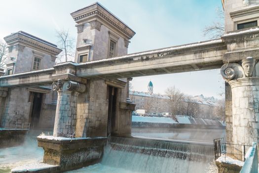 Sluice on the River Ljubljanica, Ljubljana, Slovenia was designed by famous architect Joze Plecnik.