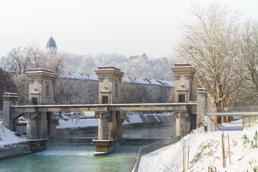 Sluice on the River Ljubljanica, Ljubljana, Slovenia was designed by famous architect Joze Plecnik.