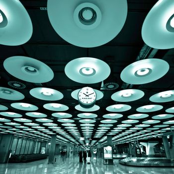 Futuristic design of the arrival hall of the Barajas airport - Madrid, Spain