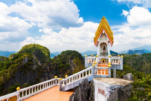 Footprint of the Buddha. Buddha temple situated on the top of the  limestone tower - Krabi Tiger Cave - Wat Tham Sua, Krabi, Thailand.