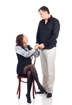 Young Lovely couple isolated on the white background