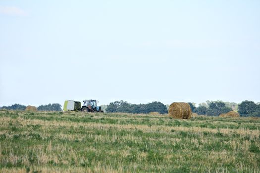 Big tractor harvesting crop at the feild