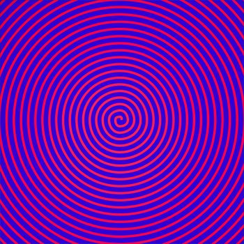Retro looking Psychedelic red spiral over a blue background