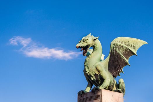 Famous Dragon bridge (Zmajski most), symbol of Ljubljana, capital of Slovenia, Europe.