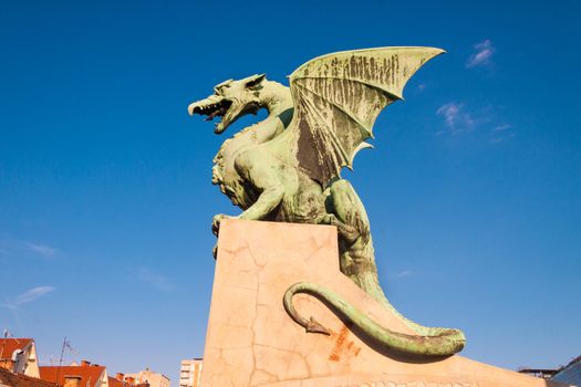 Famous Dragon bridge (Zmajski most), symbol of Ljubljana, capital of Slovenia, Europe.