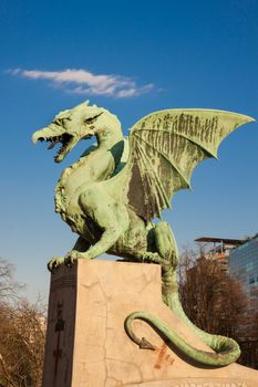 Famous Dragon bridge (Zmajski most), symbol of Ljubljana, capital of Slovenia, Europe.