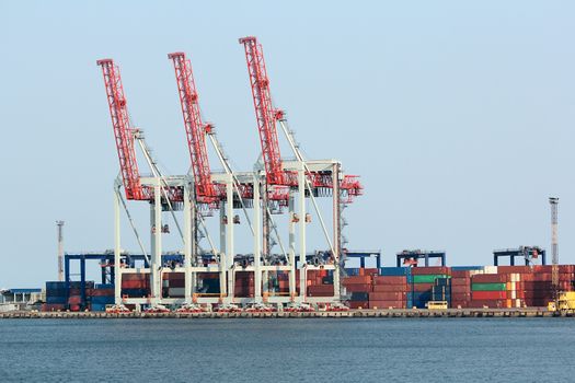 Cargo dock with a lot big cranes