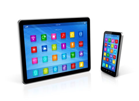 3D Smartphone and Digital Tablet Computer isolated on white