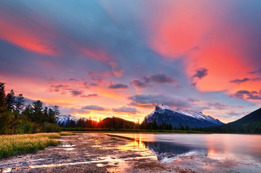 Sunset above Vermilion Lakes, Banff National Park, Canada