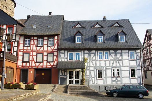 Fachwerkhäuser am Markt in Herrstein im Hunsrück