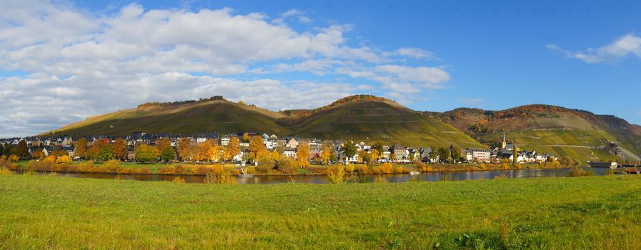 Zeltingen an der Mosel Panorama im Herbst
 