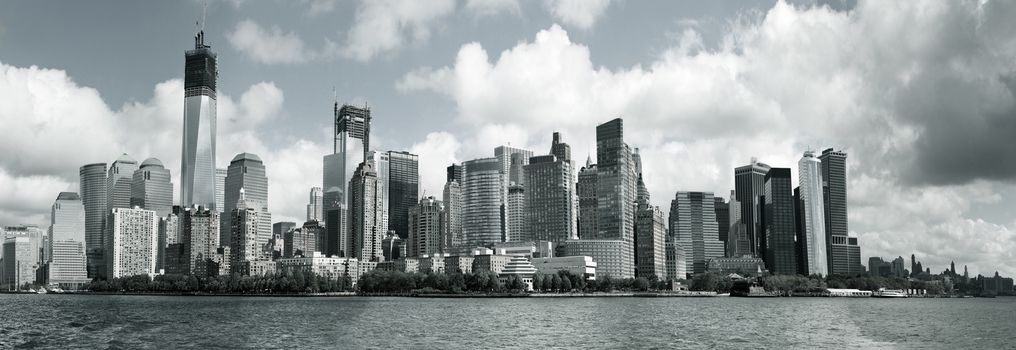 NEW YORK CITY - OCT 10: A general view of lower New York City - Manhattan from ferry in a cloudy morning, in New York City, October 10, 2012.