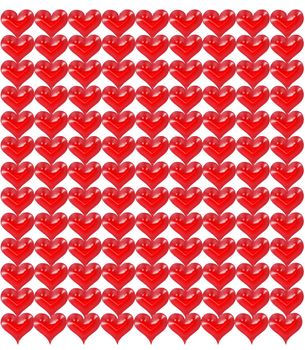 unusual texture from many red hearts on the white background