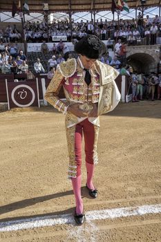 Ubeda, Jaen province, SPAIN - 29 september 2010: Spanish bullfighter Curro Diaz at the paseillo or initial parade in Ubeda, Jaen province, Spain, 29 september 2010