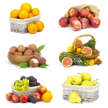 fresh fruits on white background - collage