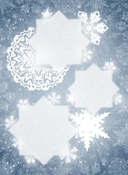 Christmas frame. White snowflakes on the gray background
