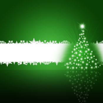 Christmas tree from white snowflakes on green background