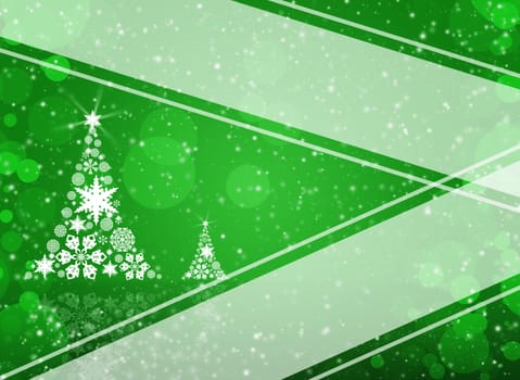 Christmas tree from white snowflakes on green background