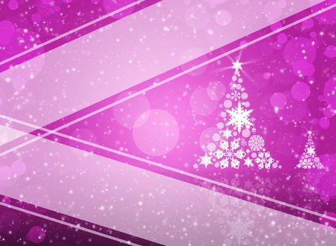 Christmas tree from white snowflakes on magenta background