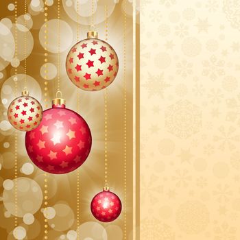 New Year's background. Christmas balls and snowflakes on a abstract background