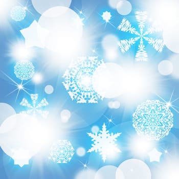 New Year's background. Snowflakes on abstract blue background