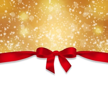 New Year's background. Red ribbon and snowflakes on abstract gold background