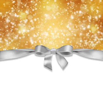 New Year's background. Ribbon and snowflakes on abstract gold background