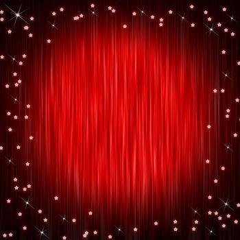 Closed curtain of red cloth and little stars