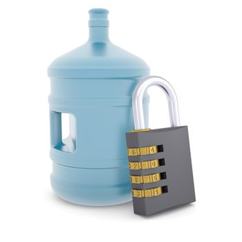 Water bottle and combination lock. 3d render isolated on white background