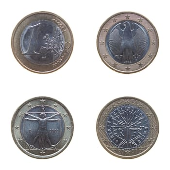 One Euro coin common side and Germany France Italy side