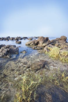 Nature image of Sea and rocky coast in the morning in Thailand