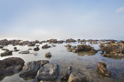 Nature image of Sea and rocky coast in the morning in Thailand