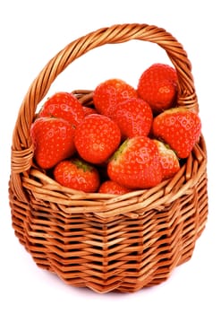 Wicker Basket with Perfect Fresh Ripe Strawberries isolated on white background