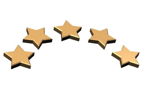 Gold Stars. Isolated on white. Three dimensional render.