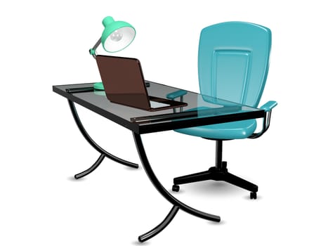 3d abstract illustration glass office desk and chair