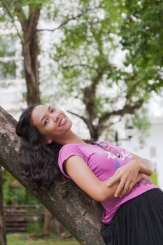 Thai Girl Portrait of happy tourist travel in Vacation.