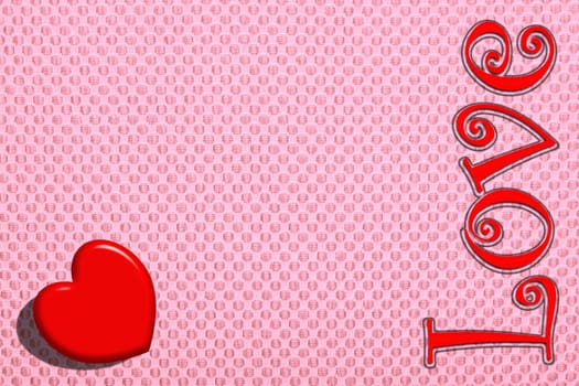 The red heart on a pink background, a Valentine's Day theme.