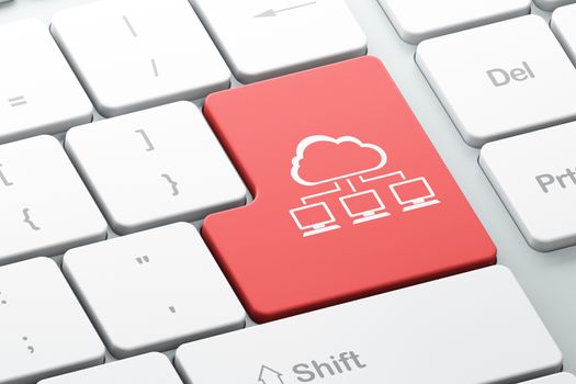 Cloud computing concept: Enter button with Cloud Network on computer keyboard background, 3d render