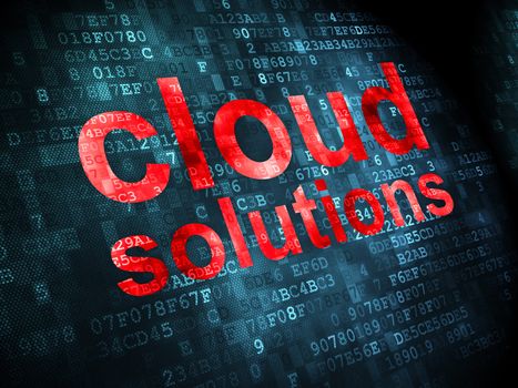 Cloud networking concept: pixelated words Cloud Solutions on digital background, 3d render
