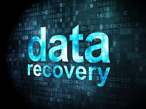 Information concept: pixelated words Data Recovery on digital background, 3d render