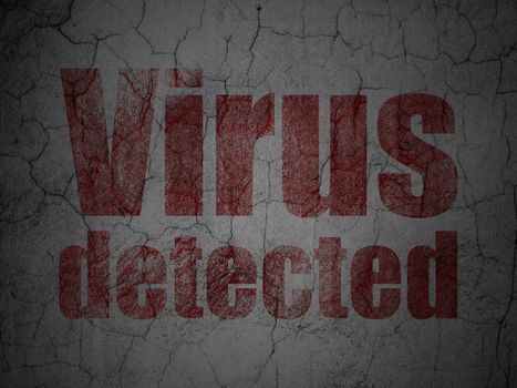 Security concept: Red Virus Detected on grunge textured concrete wall background, 3d render