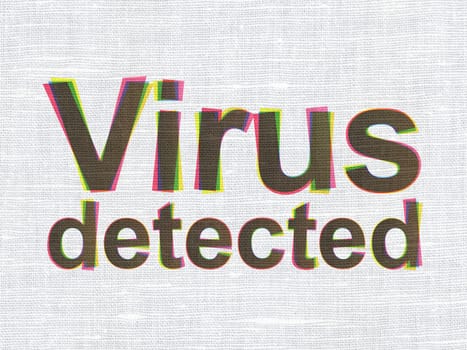 Security concept: CMYK Virus Detected on linen fabric texture background, 3d render