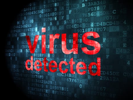 Protection concept: pixelated words Virus Detected on digital background, 3d render