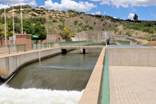 Ash River outfall near Clarens, South Africa, Water from Katse dam in Lesotho is discharged from a tunnel into the Ash river at this point