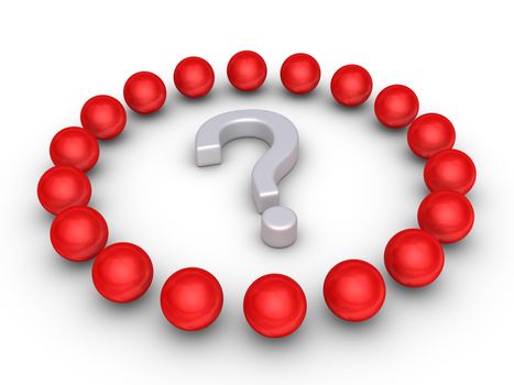 Many 3d spheres around a question mark symbol