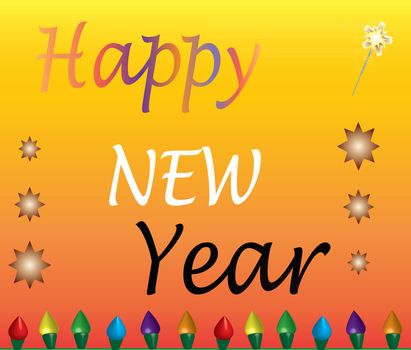 happy new year card with lights and stars
