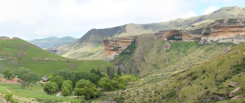 Sentinel and Glen Reenen rest camp in the Golden Gate Highlands National Park, South Africa. Stitched panorama from 5 separate photos